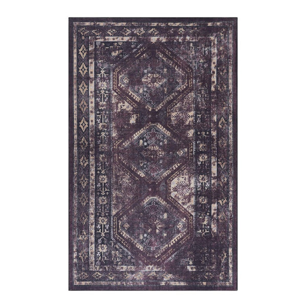English Elm Loom and Luxe Washable Vintage Area Rug with Non-slip Backing for Any Room Burgundy/Black B335P289919