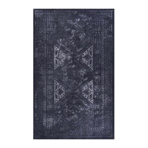 English Elm Loom and Luxe Washable Vintage Area Rug with Non-slip Backing for Any Room Black/Gray B335P289926