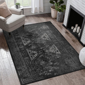English Elm Loom and Luxe Geometric Low Pile Area Rug Machine Washable for Living Rooms Black/Gray B335P289928