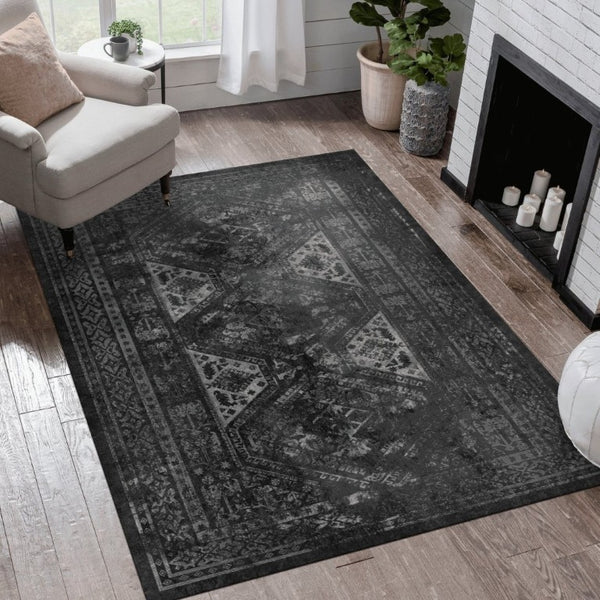 English Elm Loom and Luxe Geometric Low Pile Area Rug Machine Washable for Living Rooms Black/Gray B335P289928