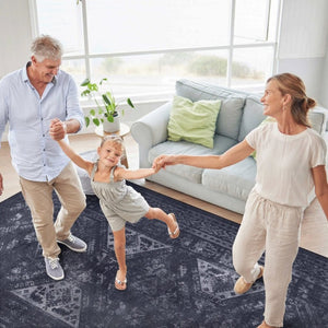 English Elm Loom and Luxe Geometric Low Pile Area Rug Machine Washable for Living Rooms Black/Gray B335P289928