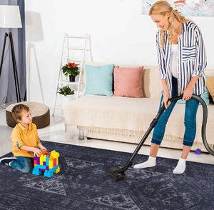 English Elm Loom and Luxe Geometric Low Pile Area Rug Machine Washable for Living Rooms Black/Gray B335P289928