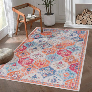 English Elm Loom and Luxe Washable Low Pile Area Rug Bohemian Style for Living Room or Bedroom Cream B335P289933