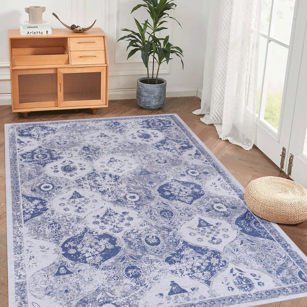 English Elm Loom and Luxe Washable Vintage Area Rug with Non-slip Backing for Any Room Blue B335P289939