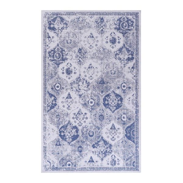 English Elm Loom and Luxe Washable Low Pile Area Rug Bohemian Style for Living Room or Bedroom Blue B335P289940
