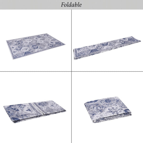 English Elm Loom and Luxe Washable Low Pile Area Rug Bohemian Style for Living Room or Bedroom Blue B335P289940
