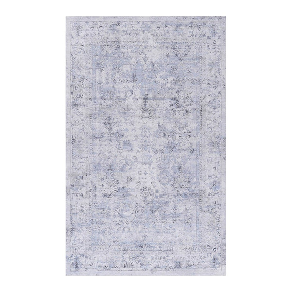 English Elm Loom and Luxe Washable Vintage Area Rug with Non-slip Backing for Any Room Blue/Cream B335P289967