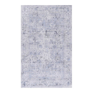 English Elm Loom and Luxe Washable Low Pile Area Rug Bohemian Style for Living Room or Bedroom Blue/Cream B335P289968