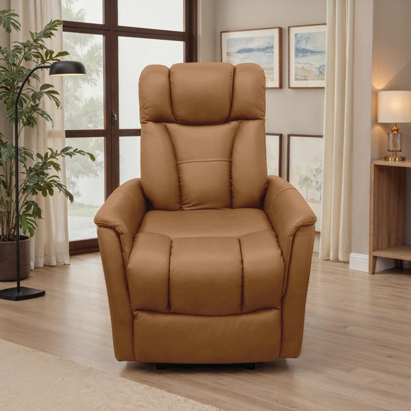 English Elm Swivel Glider Recliner Top Grain Leather Adjustable Headrest Living Room Lounge Chair Antelope B339P323101