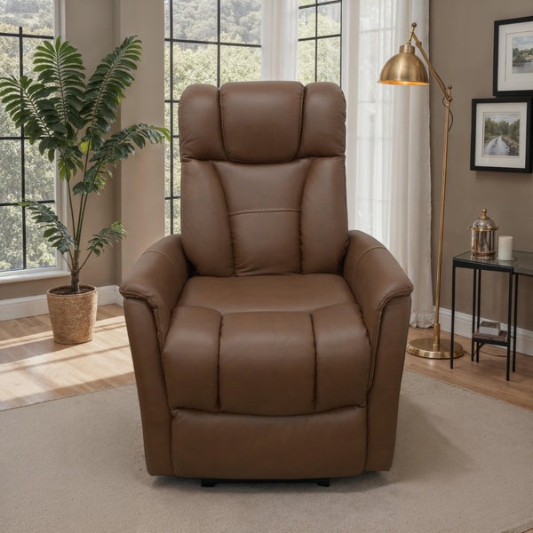 English Elm Swivel Glider Recliner Top Grain Leather Adjustable Headrest Living Room Lounge Chair Pecan B339P323102
