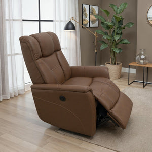 English Elm Swivel Glider Recliner Top Grain Leather Adjustable Headrest Living Room Lounge Chair Pecan B339P323102