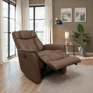 English Elm Swivel Glider Recliner Top Grain Leather Adjustable Headrest Living Room Lounge Chair Pecan B339P323102