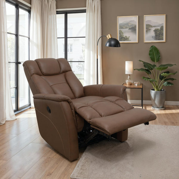 English Elm Swivel Glider Recliner Top Grain Leather Adjustable Headrest Living Room Lounge Chair Pecan B339P323102