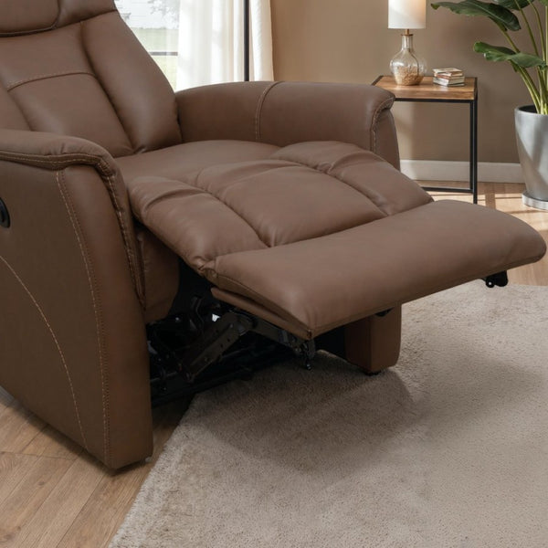 English Elm Swivel Glider Recliner Top Grain Leather Adjustable Headrest Living Room Lounge Chair Pecan B339P323102