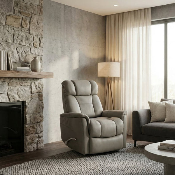 English Elm Swivel Glider Recliner Top Grain Leather Adjustable Headrest Living Room Lounge Chair B339P323108