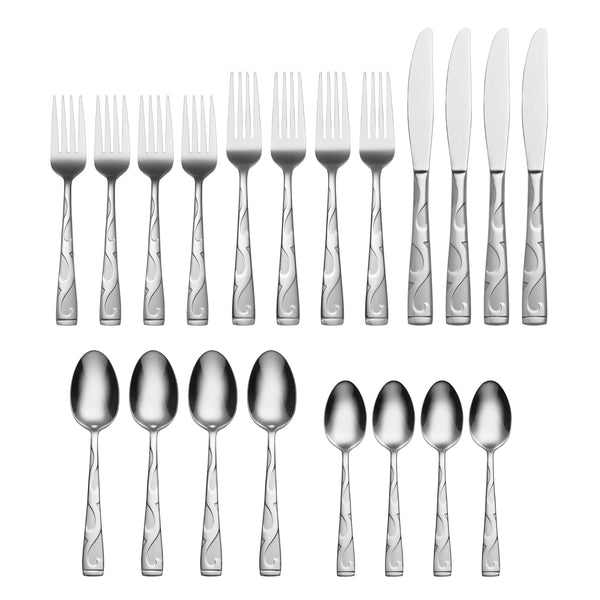 Lenox Tuscany 20 Piece Stainless Flatware Set with Embossed Scroll Handles for Four B340020K