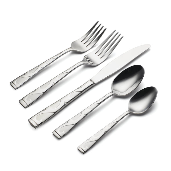 Lenox Tuscany 20 Piece Stainless Flatware Set with Embossed Scroll Handles for Four B340020K