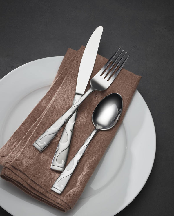 Lenox Tuscany 20 Piece Stainless Flatware Set with Embossed Scroll Handles for Four B340020K