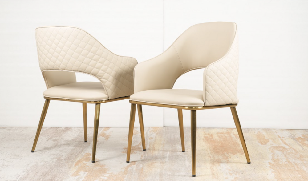 English Elm Chair Beige Pu Leather Upholstered Accent Seat with Gold Metal Legs for Living Room B341P383642
