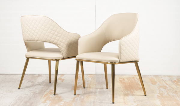 English Elm Chair Beige Pu Leather Upholstered Accent Seat with Gold Metal Legs for Living Room B341P383642