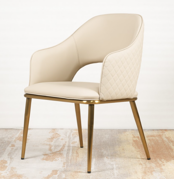 English Elm Chair Beige Pu Leather Upholstered Accent Seat with Gold Metal Legs for Living Room B341P383642