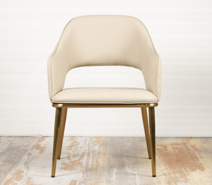 English Elm Chair Beige Pu Leather Upholstered Accent Seat with Gold Metal Legs for Living Room B341P383642