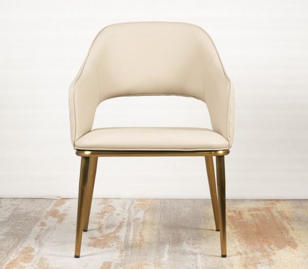 English Elm Chair Beige Pu Leather Upholstered Accent Seat with Gold Metal Legs for Living Room B341P383642