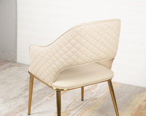 English Elm Chair Beige Pu Leather Upholstered Accent Seat with Gold Metal Legs for Living Room B341P383642