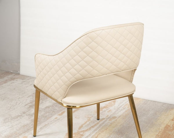 English Elm Chair Beige Pu Leather Upholstered Accent Seat with Gold Metal Legs for Living Room B341P383642
