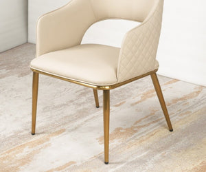 English Elm Chair Beige Pu Leather Upholstered Accent Seat with Gold Metal Legs for Living Room B341P383642