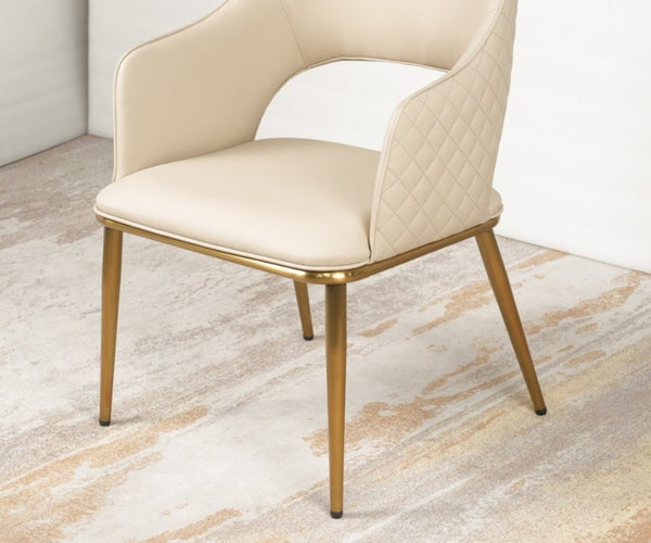 English Elm Chair Beige Pu Leather Upholstered Accent Seat with Gold Metal Legs for Living Room B341P383642