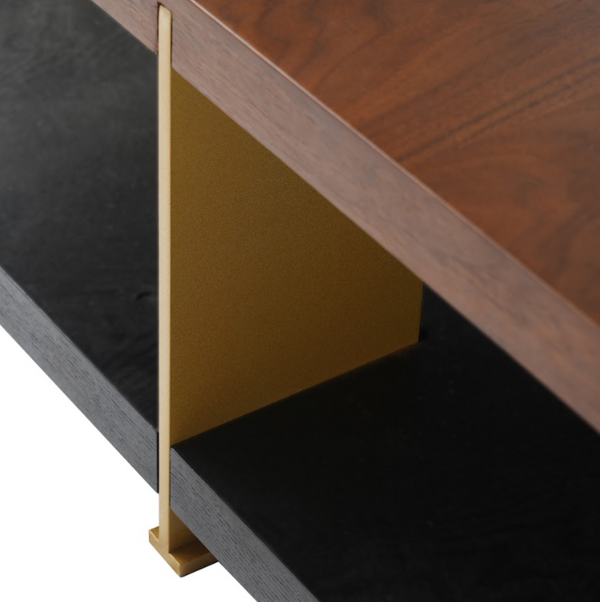 English Elm Coffee Table Two Tier Square Walnut Wood Gold Metal Frame Mid-century Living Room B341P383664