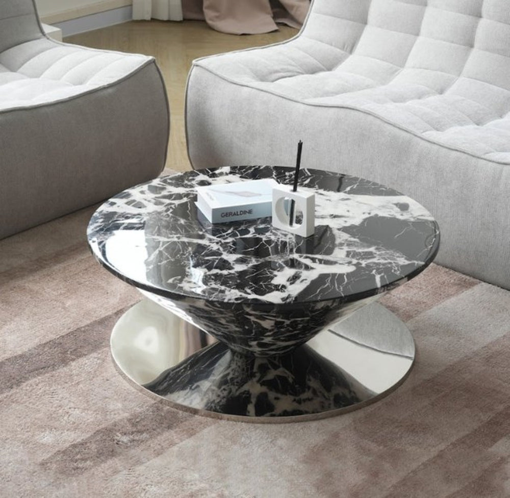 English Elm Marble Patterned Square Coffee Table Stone Look Surface for Modern Living Rooms B341P383777