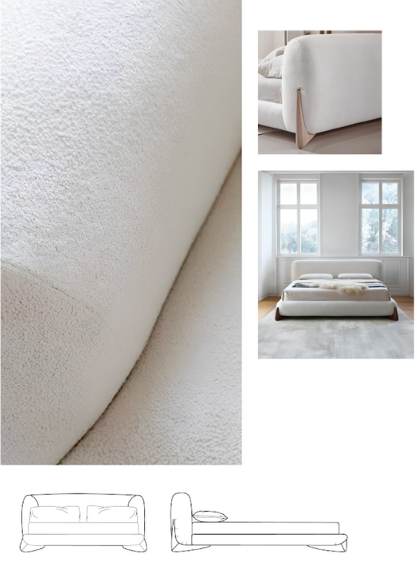 English Elm Modern Lamb Wool Upholstered Platform Bed Solid Wood Legs Minimalist Bedroom B341S00046