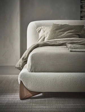 English Elm Modern Lamb Wool Upholstered Platform Bed Solid Wood Legs Minimalist Bedroom B341S00046