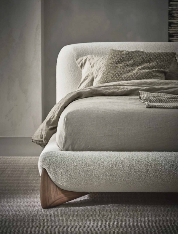 English Elm Modern Lamb Wool Upholstered Platform Bed Solid Wood Legs Minimalist Bedroom B341S00046