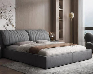 English Elm Preferred Suede Upholstered Platform Bed Solid Wood Legs Low Profile Modern Frame B341S00047