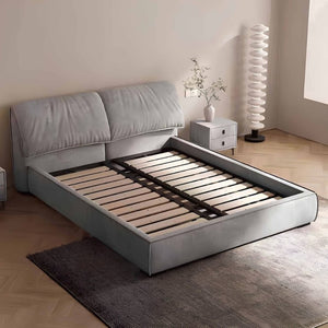 English Elm Preferred Suede Upholstered Platform Bed Solid Wood Legs Low Profile Modern Frame B341S00047