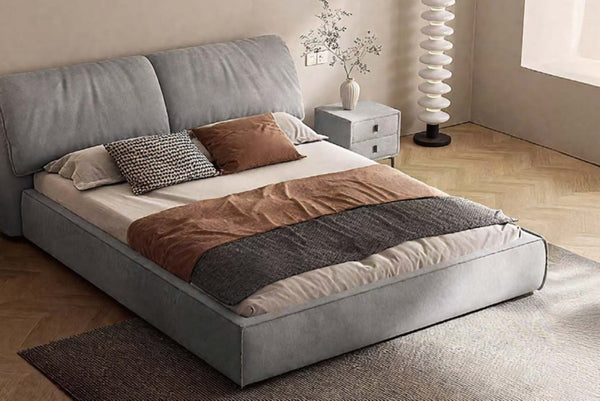 English Elm Preferred Suede Upholstered Platform Bed Solid Wood Legs Low Profile Modern Frame B341S00047