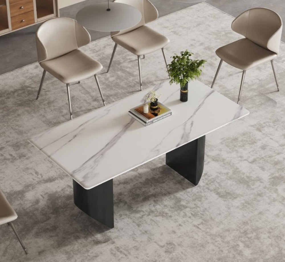 English Elm Light Luxury Marble Rectangular Dining Table with Slim Metal Legs for Modern Spaces B341S00048