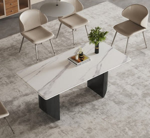 English Elm Light Luxury Marble Rectangular Dining Table with Slim Metal Legs for Modern Spaces B341S00048