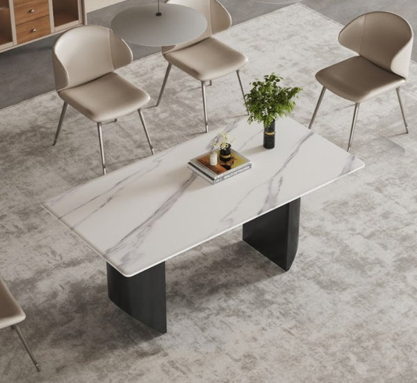 English Elm Light Luxury Marble Rectangular Dining Table with Slim Metal Legs for Modern Spaces B341S00048