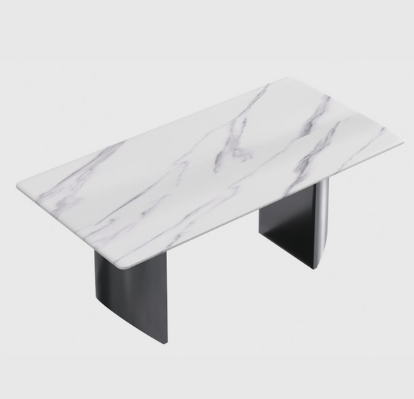 English Elm Light Luxury Marble Rectangular Dining Table with Slim Metal Legs for Modern Spaces B341S00048