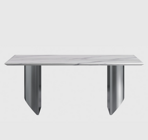 English Elm Light Luxury Marble Rectangular Dining Table with Slim Metal Legs for Modern Spaces B341S00048