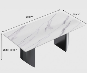 English Elm Light Luxury Marble Rectangular Dining Table with Slim Metal Legs for Modern Spaces B341S00048
