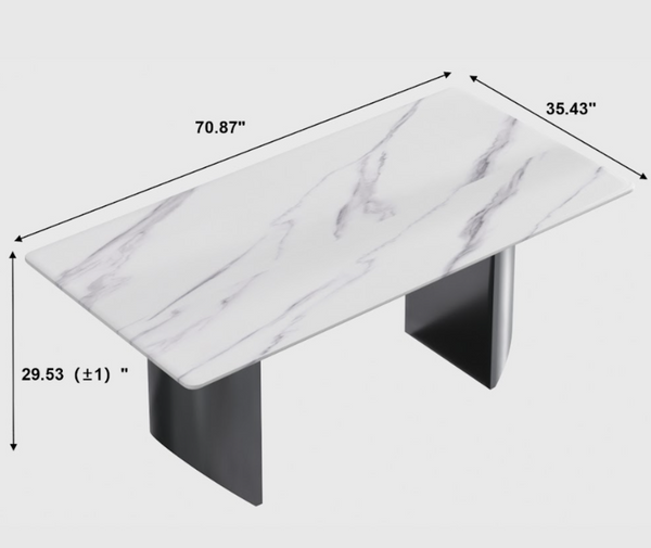 English Elm Light Luxury Marble Rectangular Dining Table with Slim Metal Legs for Modern Spaces B341S00048