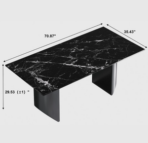 English Elm Black Veined Marble Dining Table with Steel Legs Seats Six for Formal Rooms B341S00050