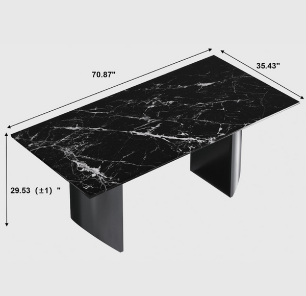 English Elm Black Veined Marble Dining Table with Steel Legs Seats Six for Formal Rooms B341S00050