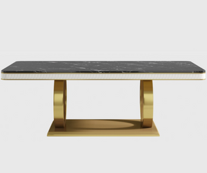 English Elm Black Marble Rectangular Dining Table with Gold Electroplated Legs for Luxury Interiors B341S00052