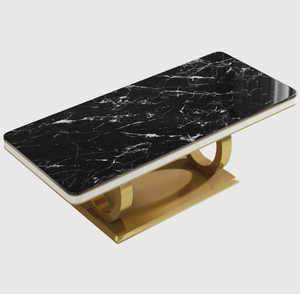 English Elm Black Marble Rectangular Dining Table with Gold Electroplated Legs for Luxury Interiors B341S00052